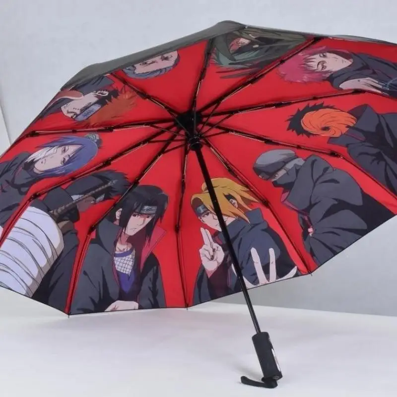 

Naruto Akatsuki Fold Umbrella Anime Automatic Opening Closing New Automatic Ten Bone Umbrella Black Glue Sunscreen Umbrella