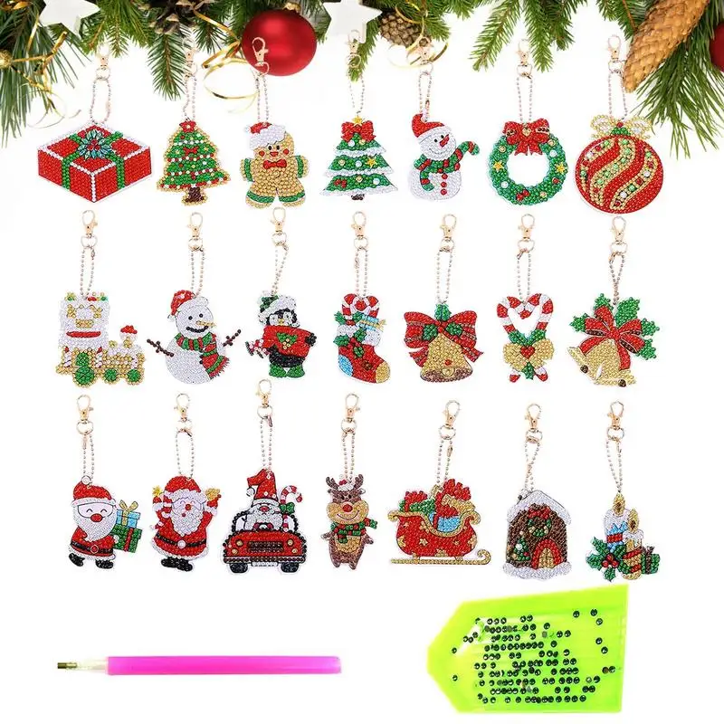 

Рождественский брелок для ключей с искусственной живописью, 5D брелок для ключей, картина, наборы, Рождественское украшение в горошек для подвесок для сотового телефона