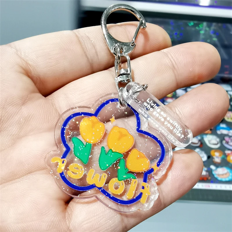 

Acrylic Tulip Flowers Key Pendant Bag Accessories Car Accessories Cute Style Earphone Cover Decoration Creativity