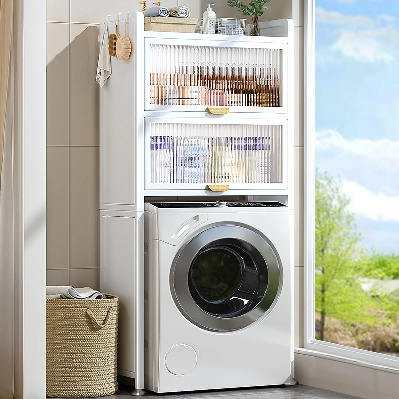 Meuble étagère pour machine à laver et sèche-linge en bois blanc