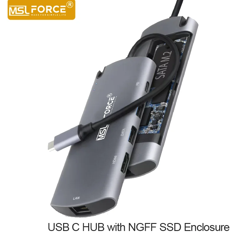 

USB C HUB 5 Ports Dock with M.2 SSD Slot 100W PD3.0, 2x USB 3.0 Type-A Ports HDMI 2.0 4K@30Hz and RJ45 1GbE Port Docking Station