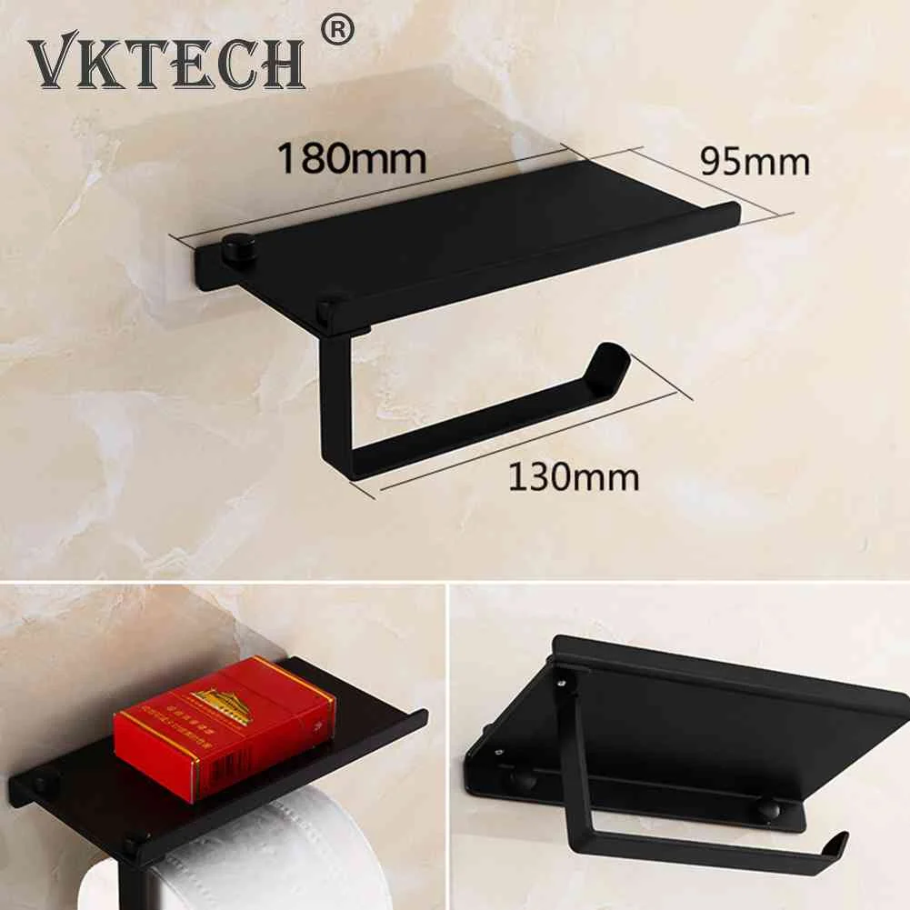 Toilet Paper Holder Cell Phone Shelf Toilet Paper Holder Shelf Black