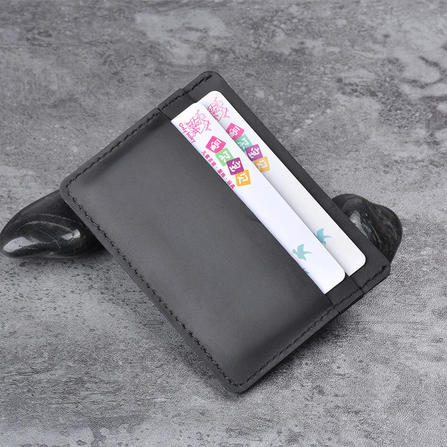 Handcrafted Vintage Unisex Mini Card Wallet-Ultra-Thin Top-Grain Cowhide/Crazy Horse Leather Slim Card Holder (Original Minima