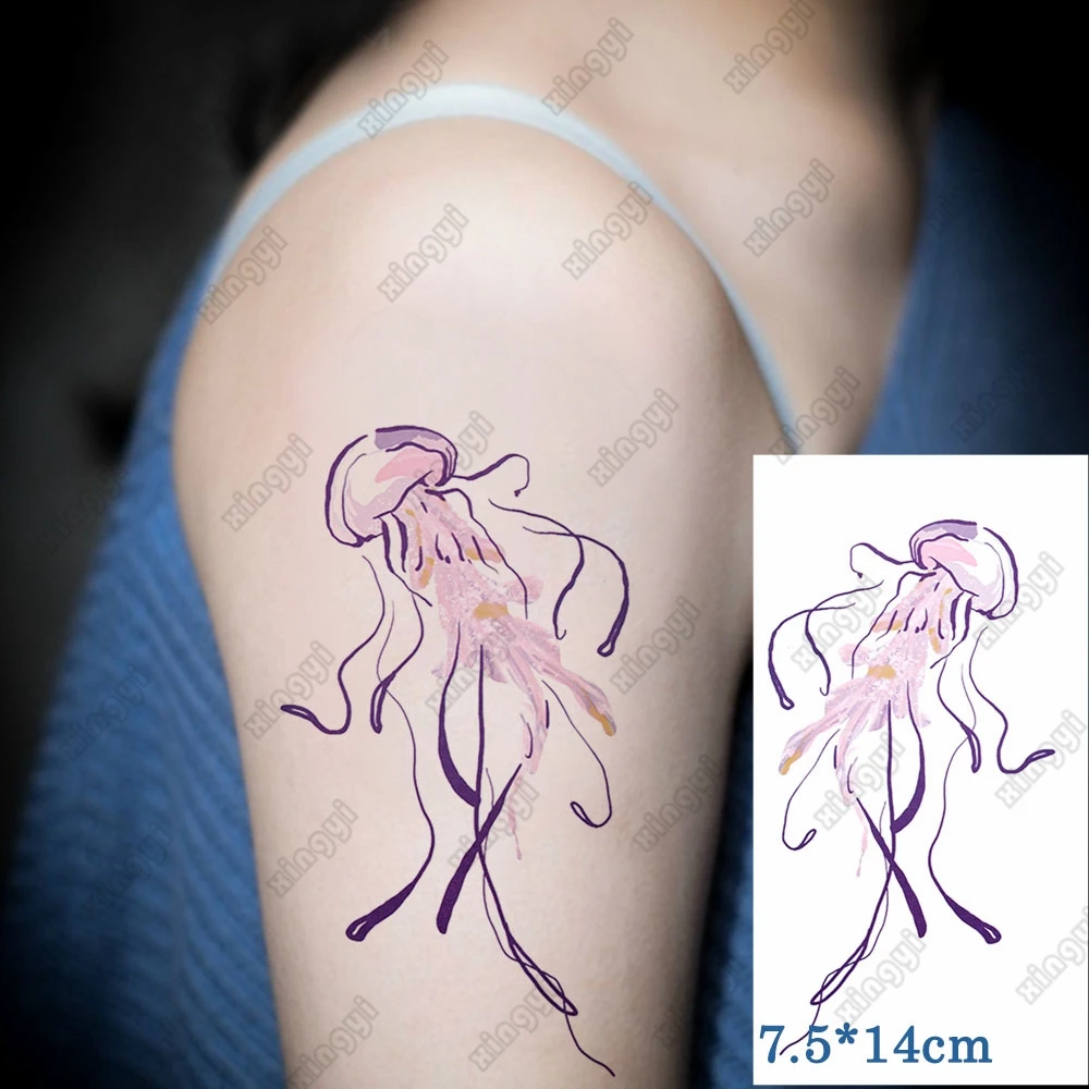 

Водостойкая Временная тату-наклейка, цвет, токсичная Медуза, боди-арт, руки, ноги, шеи, искусственная татуировка, искусственная кожа для мужчин, женщин