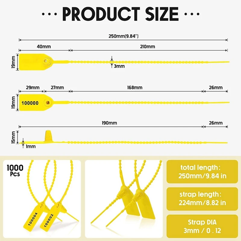 1000 Pcs Plastic Tamper Seals Fire Extinguisher Tags Security Tags Seals Safety Numbered Zip Ties Labels (Yellow)
