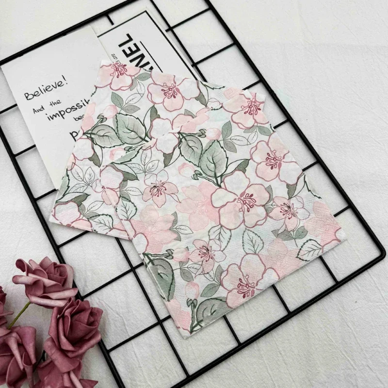 10/20pcs/Pac 33*33cm 2-Ply Pink Flower Printed Napkin Wedding Party Disposable Wine Glass Origami DIY Butterfly Bone Bart Paper