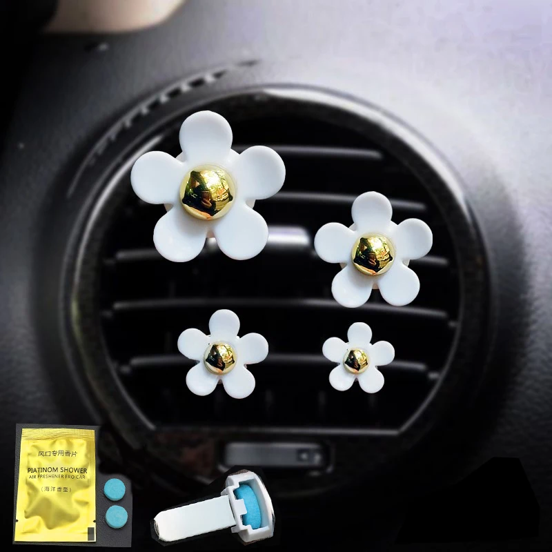 Crystal Daisy Car Interior Accessories Rear View Mirror Cover Leather Auto Rearview Mirror Cover Decoration For Women and Girls