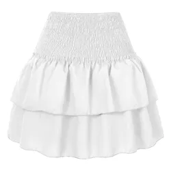 Womens Sexy Ruffle Mini Skirts High Waist Draped White Pleated Skirts Streetwear A-Line Skirt Outfits