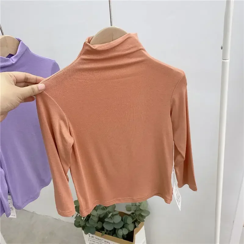 Kids Girls Solid Undershirts 2024 New Children Casual Modal T-shirts Candy Color Spring Autumn Clothing Baby Girls Thin Tops 5