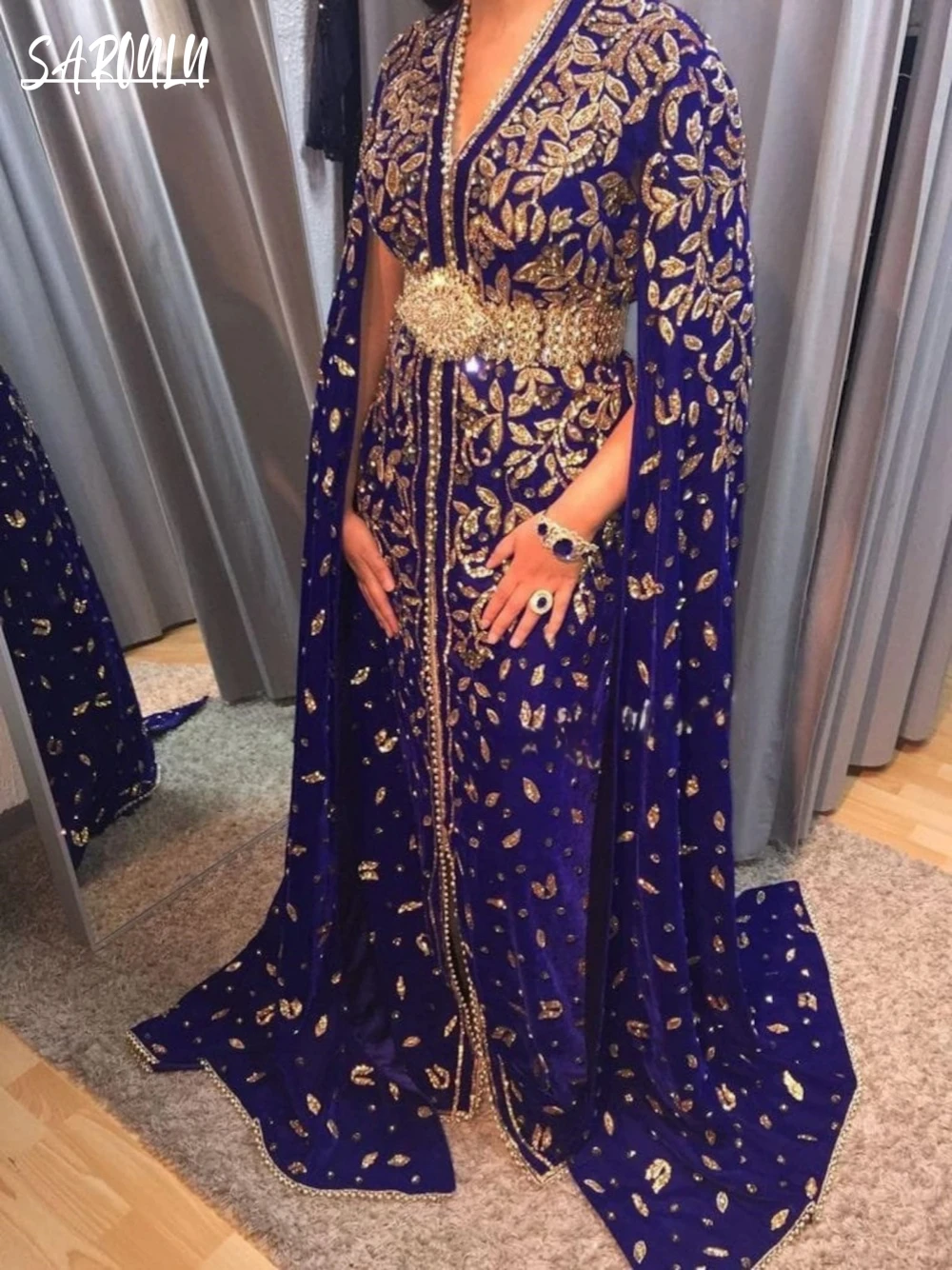 

Arabic Evening Dress Dubai Moroccan Party Kaftan Caftan Dress Elegant Beading Sequins Floor-length Gown Vestidos De Gala