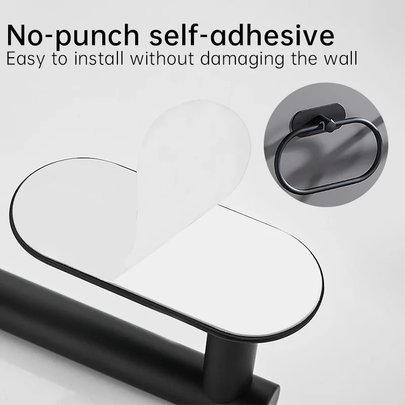 Stainless Steel Towel Holder Black Silver Toilet Roll Holder Waterproof Rust-proof Kitchen Bathroom Towels Rack Without Drilling Towel Rack