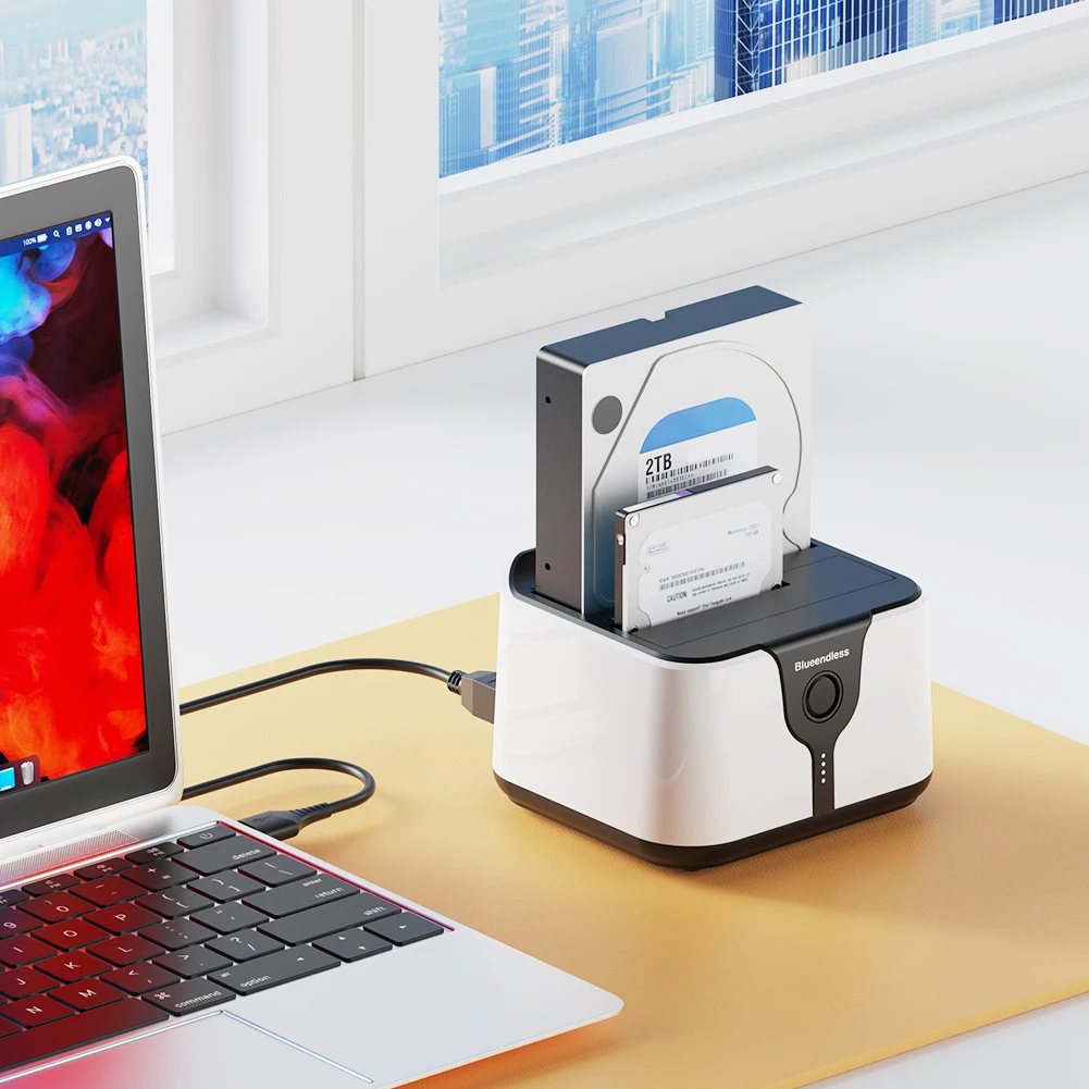 USB 3.0 SATA 듀얼 베이 HDD 도킹 스테이션 20TB X2 하드 드라이브 스테이션 (2.5인치 또는 3.5인치 SATA HDD/SSD용 12V 3A 전원 어댑터 포함)