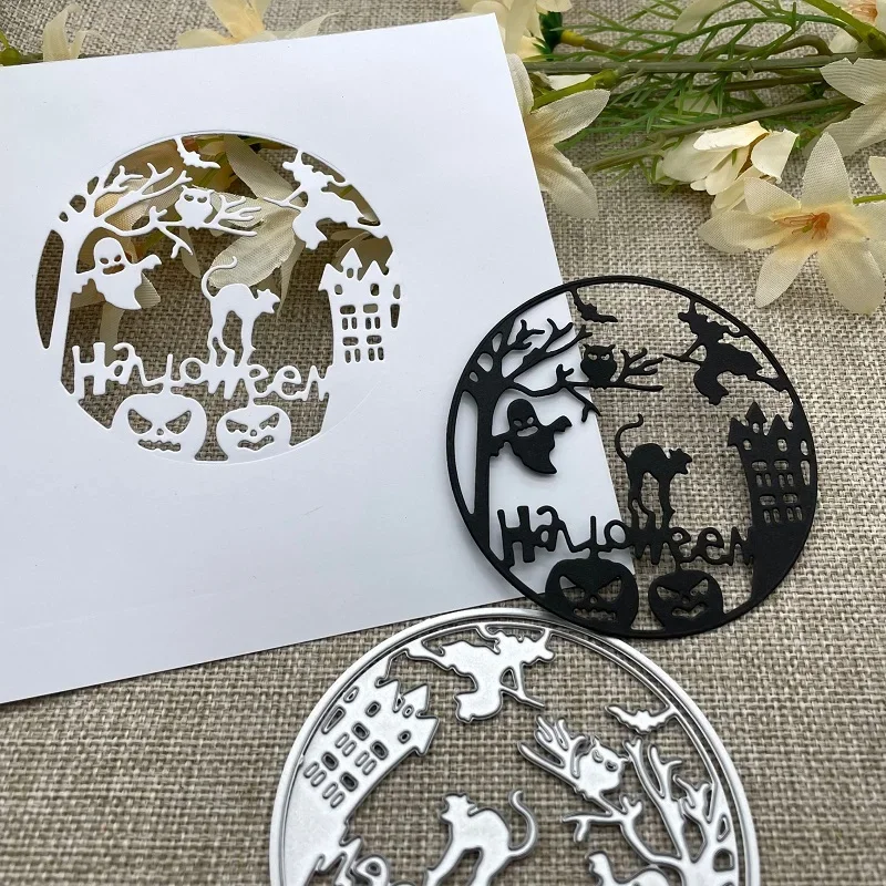 Halloween Kreis Rahmen Metall Stanzformen Schablonen für DIY Scrapbooking dekorative Prägung Handwerk Stanzschablone Form