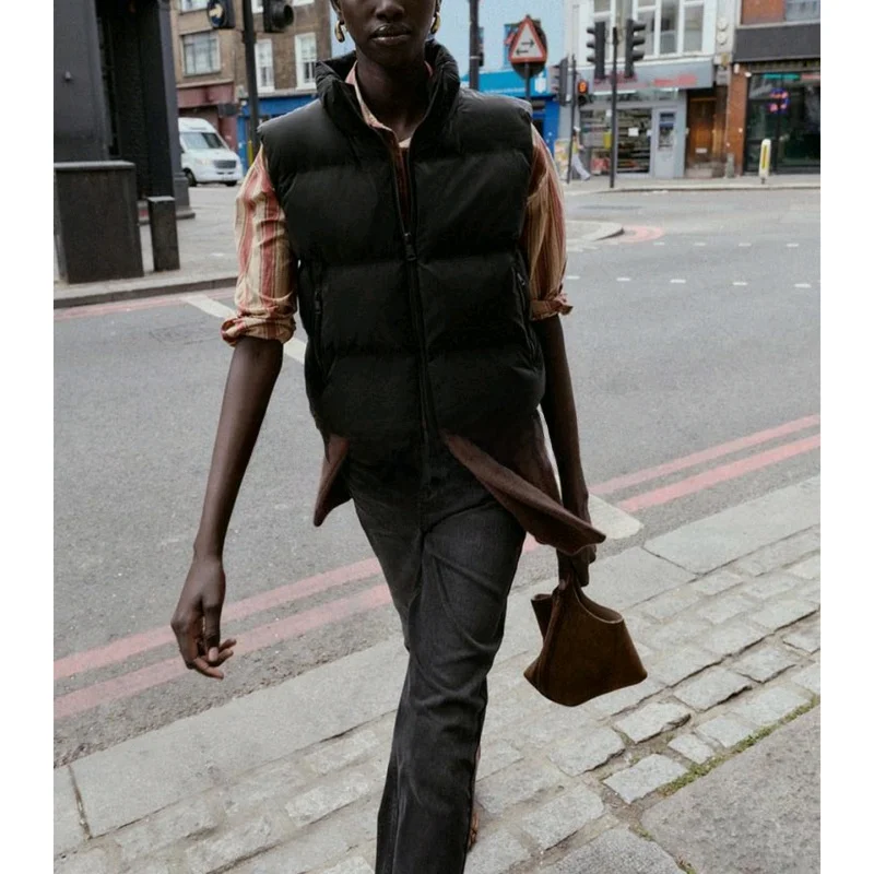 New Autumn Women's Zipper Stand Collar Svel Pred Cotton Vest 30232 Faionable Commute Sle Regular Length Polyes...