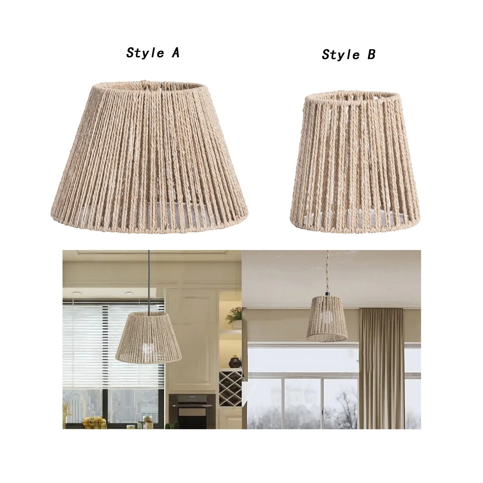 Woven Pendant Lamp Shade Replacement Decoration Ceiling Lantern Cover for Kitchen Island Cafe Hallway Teahouse Living Room