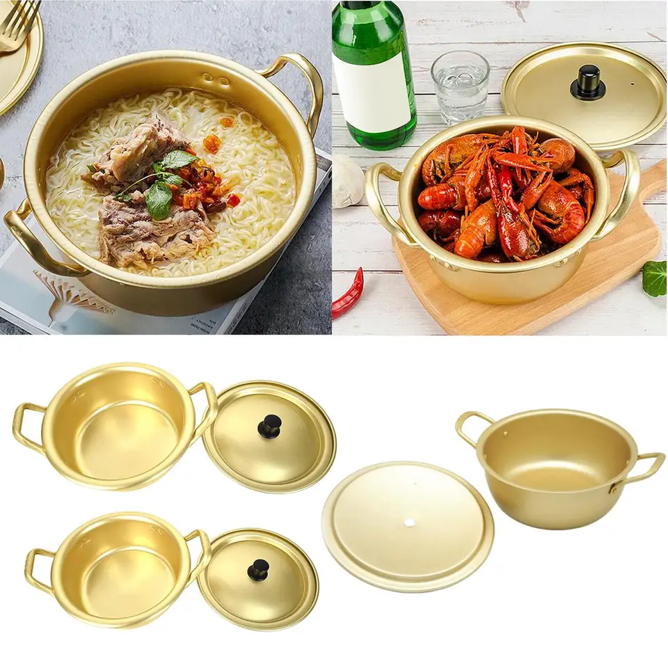 Marmite Coréenne En Aluminium 16 Cm - Pour Ramen, Nouilles, Double Poignée, Chauffage Direct
