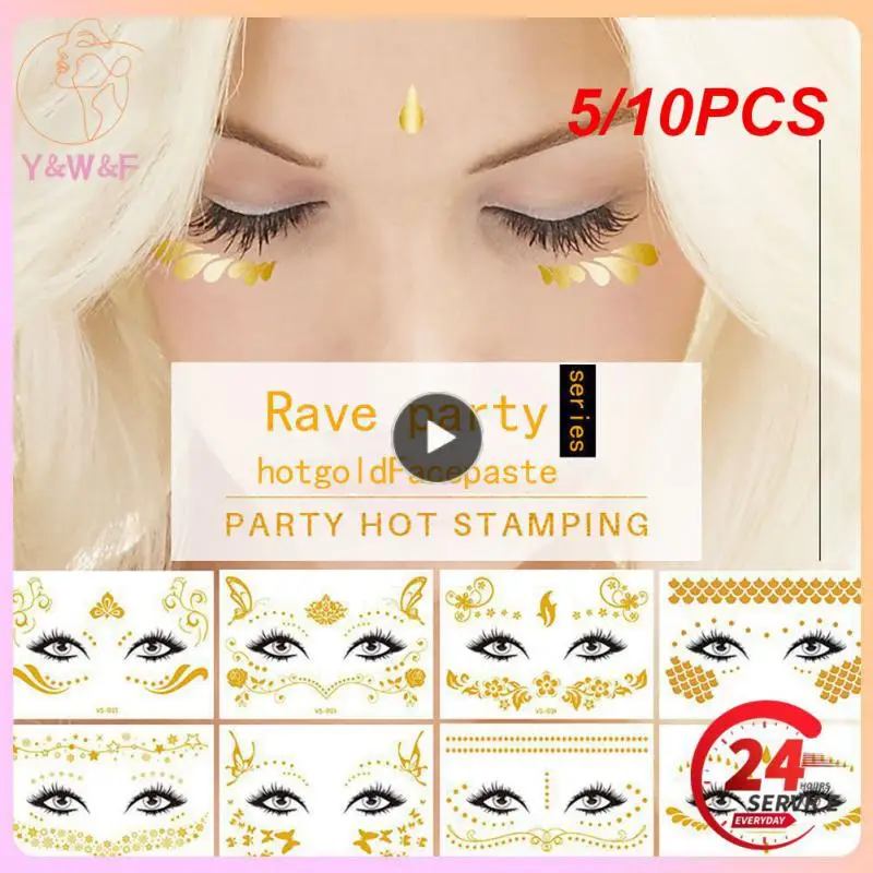 

5/10PCS glitter tattoo stickers face tattoo flash gold silver temporary face tattoos egyptian metalic tattos waterproof