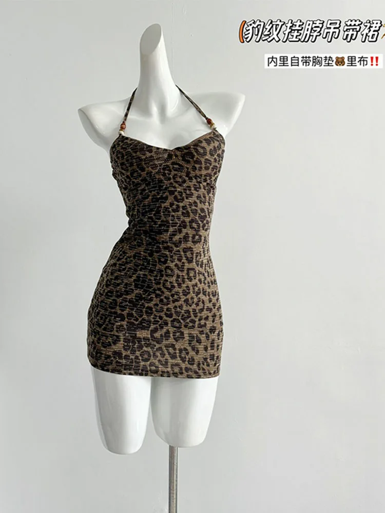 

American Style Sexy Leopard Corset Dress Women Fashion Slim Spaghetti Strap Dress 2000s New Design Coquette One-Piece Frocks