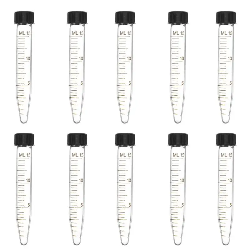 10pcs Centrifuge Tubes With Screw Caps Graduated Test Tube Glass Conical Tube Falcon Centrifugal For School