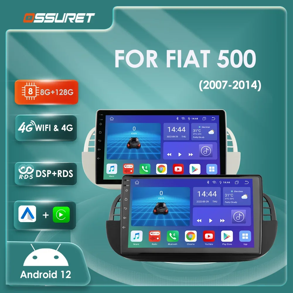 9 "Android 7862 Dsp Carplay Autoradio Per Fiat 500 2007-2014 Lettore Video Multimediale Gps Navi Head Unit Schermo 4G Wifi 2Din