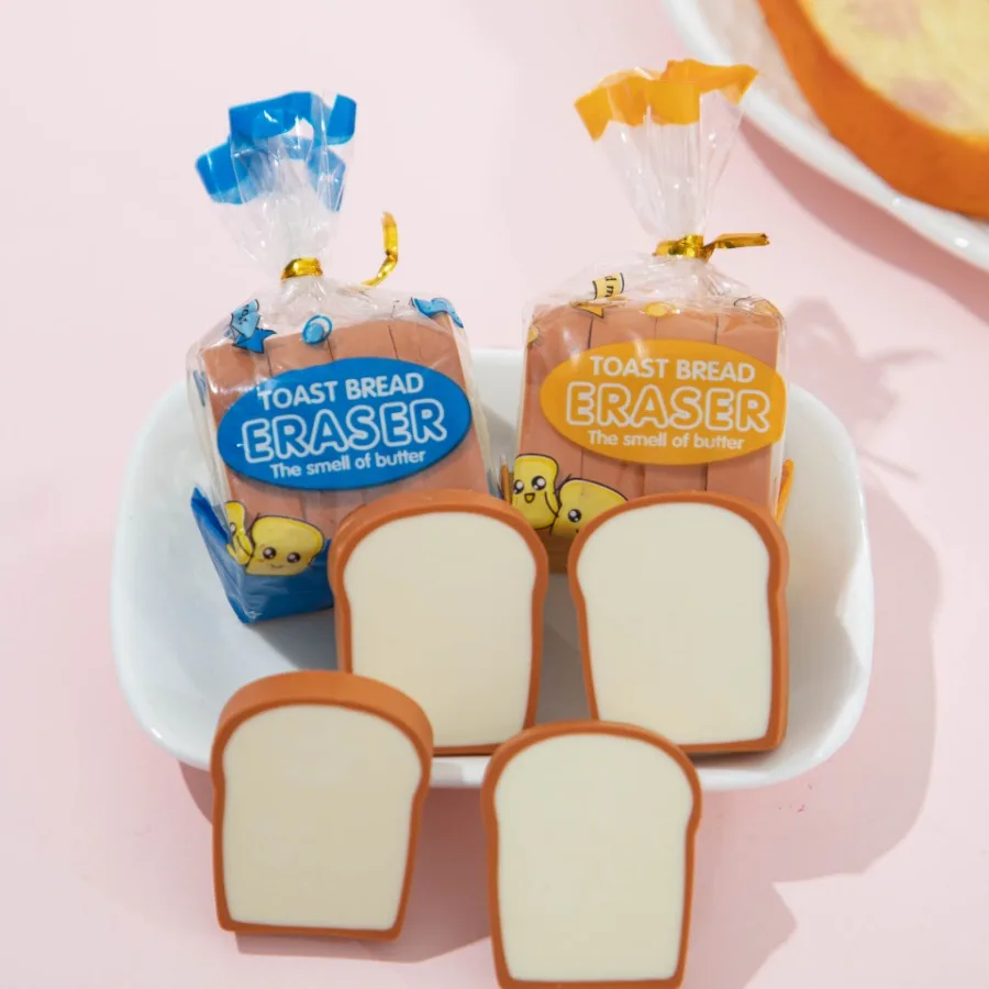 Creative Cute Toast Bread Eraser Student Creative Stationery Children's 1st Period End Christmas Gift Reward Kawaii Erasers pencil eraser,eraser pen,retractable eraser,kneadable eraser,eraser refillable pen,biscuit eraser,plasticine eraser