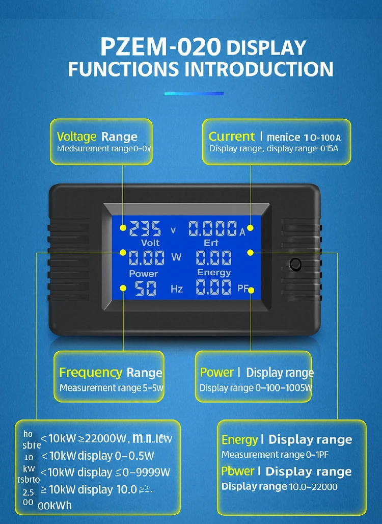 PZEM-022 English Ver. AC Digital Multi-Functional Power Monitor LCD Display AC 8