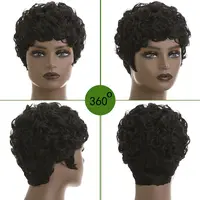 Perruques courtes coupe lutin pour femmes noires cheveux synthétiques Afro perruque lutin couleur noire perruques courtes pour les femmes noires courtes bouclées 4