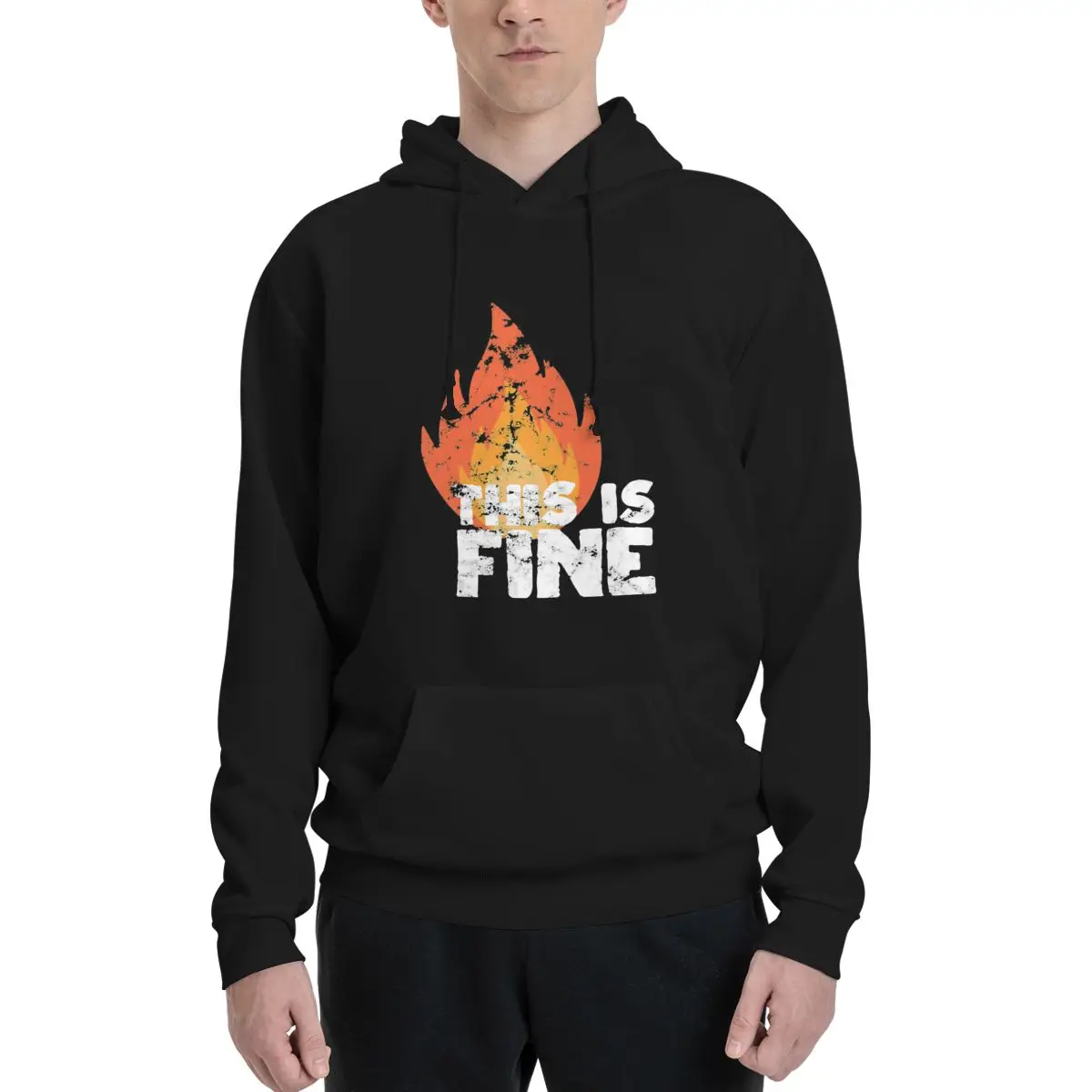 

Casual This Is Fine Meme 12 Couples Plus Velvet Hooded Sweater Funny Graphic Vintage Hooded rope pullover Leisure cute