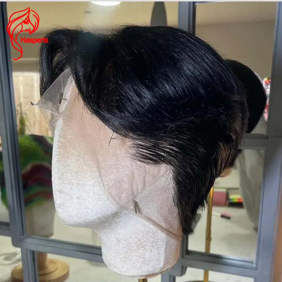 Hesperis Middle Part Natural Color Full Lace Human Hair Wig For Men Pre Styled Transparent Short Cut Full Lace Male Wigs