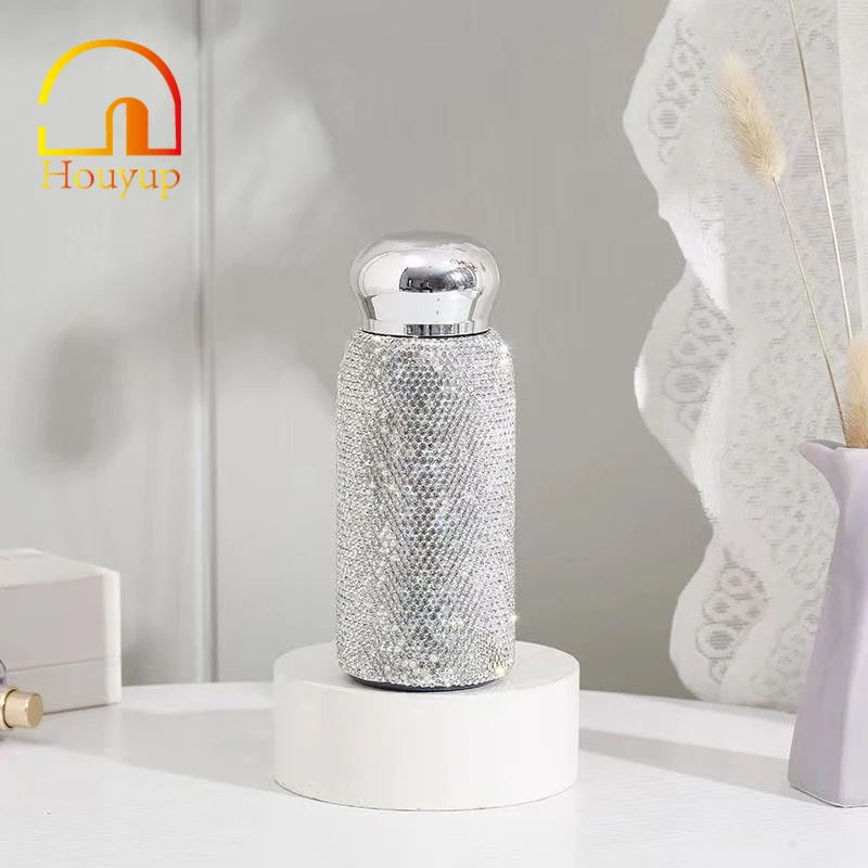 

HOUYUP Diamond-Encrusted Colored Diamond Thermos Cup Jewelry Fashion Stainless Steel Water Bottle Thermos Hand-Made To Keep Cold
