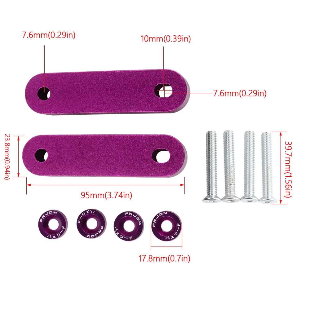 JDM Car Billet Aluminum Racing Hood Vent Spacer Risers 4pcs Fender Washer For Honda Civic 92-95 EG / 96-00 EK For Acura Integra hood vents