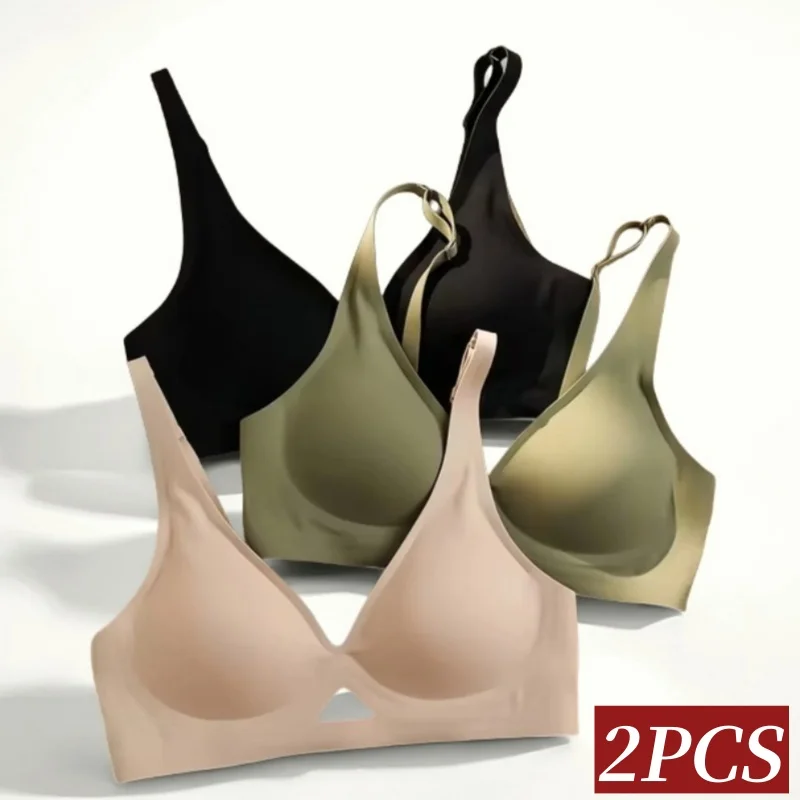 Reggiseno a V profondo per le donne taglie forti liscio senza cuciture push up senza fili bralette sottili comfort per busto grande minimizzando l'aspetto naturale, Beige, S