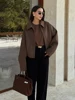 Fashion Brown Zipper Woolen Jacket For Women Elegant Lapel Long Sleeve Short Coats Female Vintage Autumn Lady Street Outerwear 3