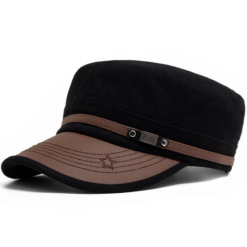 Casual hat Flat Hat Women Fashion PU Leather Brim Men Baseball Cap Soft Cotton Cloth Casual Visor Trucker Hat Autumn Summer Adjustable