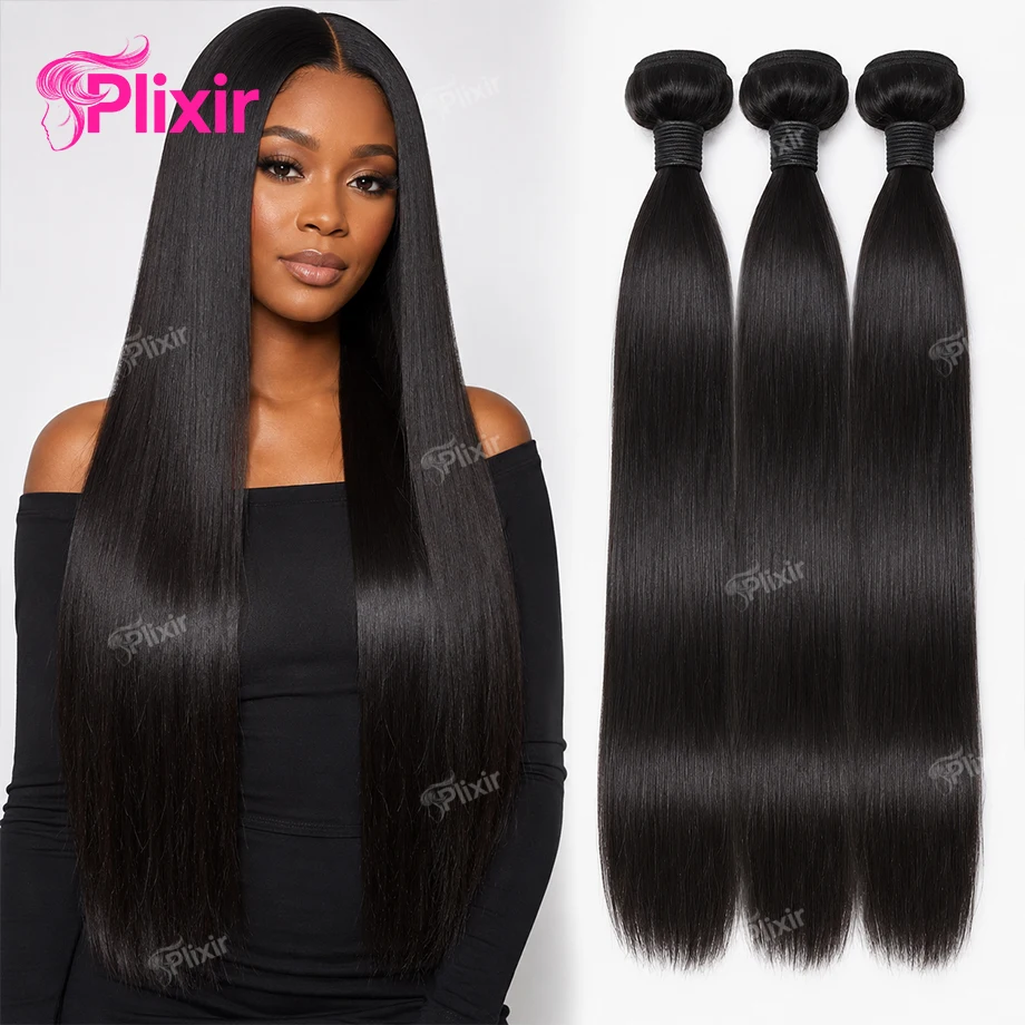 Straight Human Hair Bundles Raw Brazilian Hair Natural Black Human Hair Weave Extensions Thick Bundles For Black Women 1/3/4 PCS 1