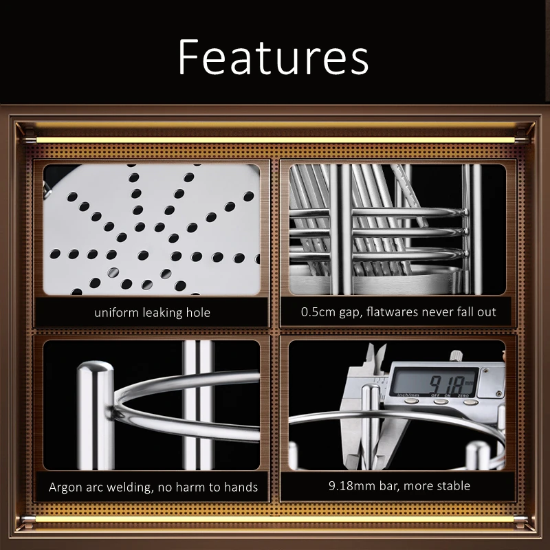 LFGB Certification 304 Stainless Steel Flatware and Cookware Holder Argon Arc Welding Well-ventilated Chopsticks Container