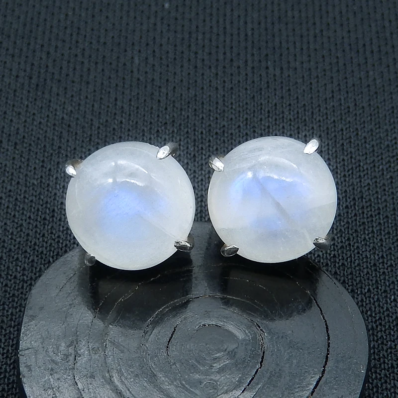 Hot Sale Natural Moon Stone Gemstone Earrings 925 Sterling Silver Findings Jewelry Accessories 19mm 3.2g