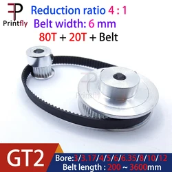 GT2 Timing Belt Pulley 2M 2GT 80teeth 20teeth 5/6/6.35/8/10/12mm Reduction 4:1/1:4 Belt Width 6mm for 3D Printer Accessories