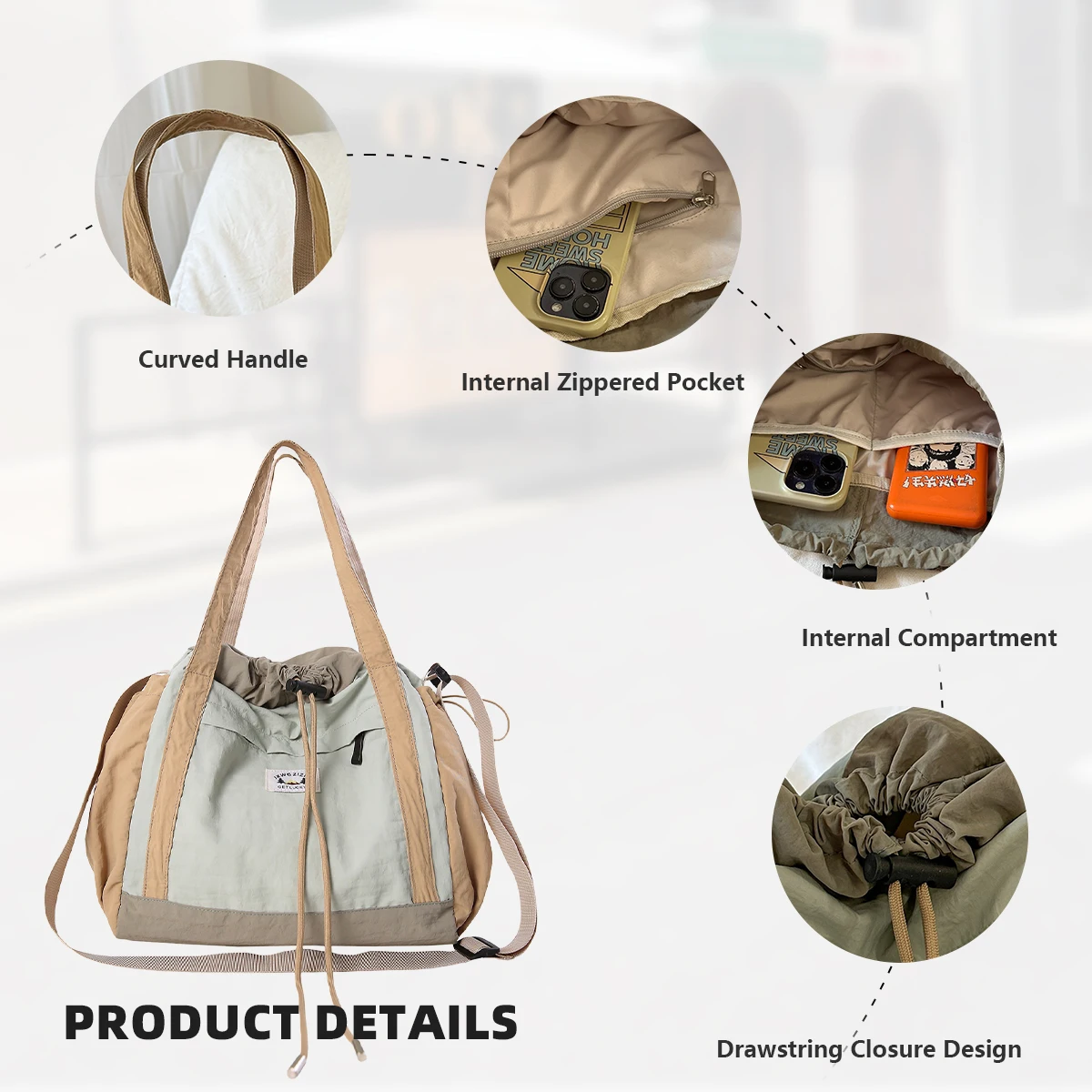 Japanese High-End Men's Shoulder Bag Trendy Crossbody Bag Drawstring Fashion Lightweight Sports Large Capacity Shoulder Crossbody Bag Women's Fitness Yoga