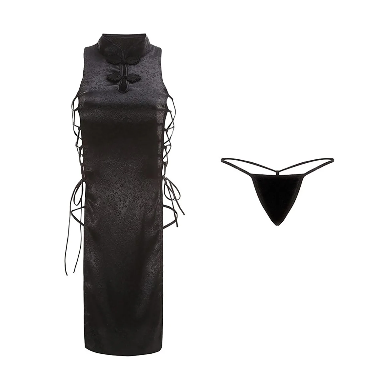 Chinese Qipao Women Sexy Lingerie High Split Bandage Mini Dress Cheongsam Uniform Traditional Party Dress Costumes
