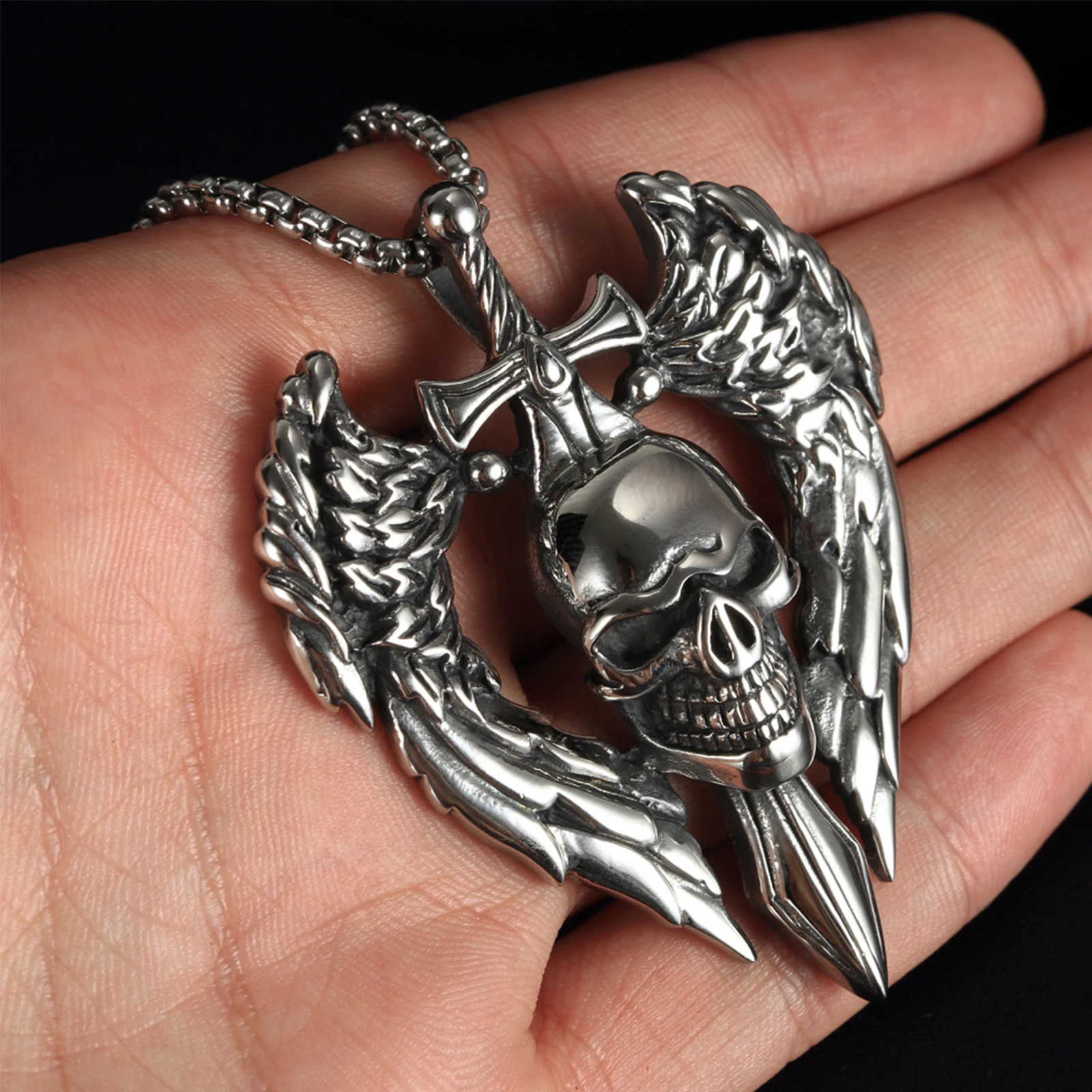 Cross necklace men's punk angel wings skull pendant jewelry Hip Hop rock  accessories best gifts for parties and holidays