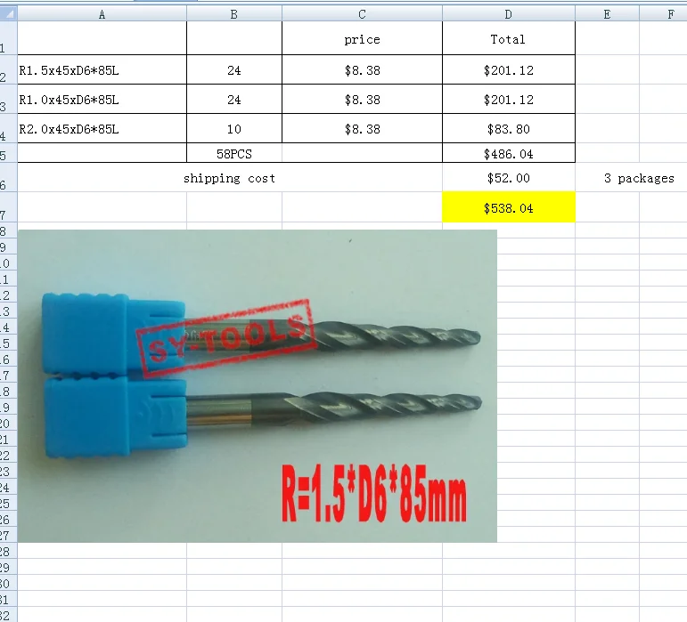 

Концевые фрезы HRC55 D6 * 85L * 2F, вольфрамовые твердосплавные сферические концевые фрезы с коническим и Конусным покрытием, 58 шт.