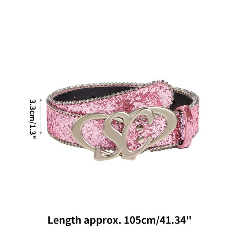 Fashionable Sequined Jeans Belt with Buckle All-Matched Design Western Cowgirl Waist Belt Pink Silver Belt Decorations
