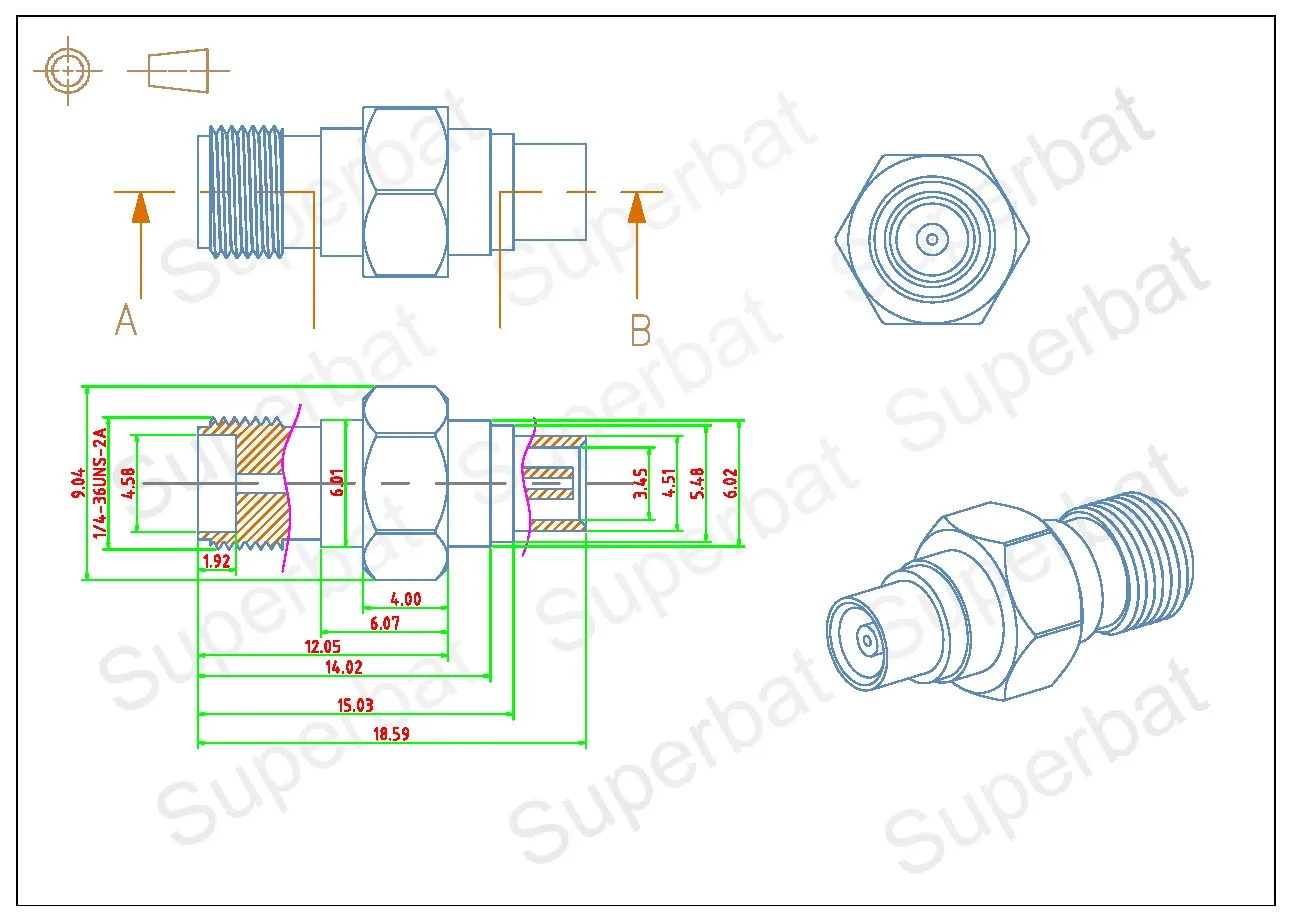 Superbat SMA-MCX Adapter SMA Jack to MCX Female Goldplated Straight RF Coaxial Connector