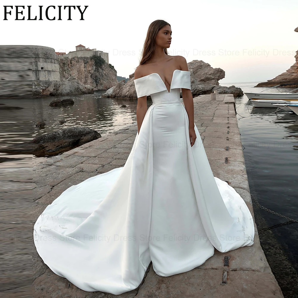 

ANGEL Detachable Train Modern Wedding Dresses Off The Shoulder V-Neck Corset Top Bridal Gowns Custom Made свадебное платье