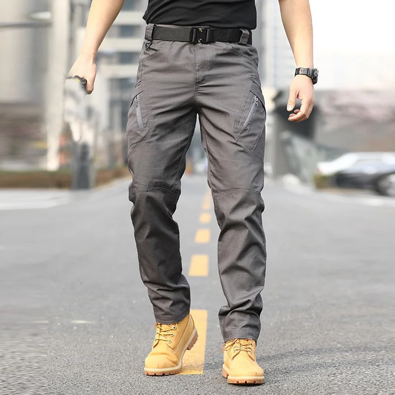 Men Cargo Pants Trousers Straight Bottoms Multi Pockets Outdoor Work Fishing