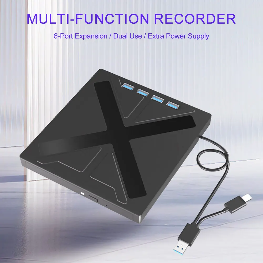 7 in 1 휴대용 CD DVD 플레이어, USB 3.0 C 타입, 외장 CD DVD 드라이브, 휴대용 CD 드라이브, TF 마이크로 SD CD 버너 라이터
