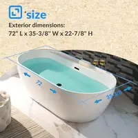 72" Contemporary Acrylic Freestanding Bathtub with Matte Black Overflow and Drain Non-Slip Design Premium Quality Construction 2