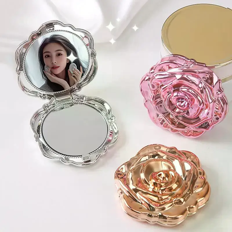 휴대용 미니 거울 레트로 장미꽃 소형 포켓 메이크업 거울 양면 손거울 컴팩트 화장품 뷰티 도구