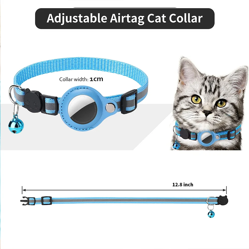 Airtag Cat Collar Anti Lost Safety Breakaway Reflective Cat Collars with Bell Airtag Holder Case for Kitten Cat Accessories 4